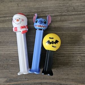 PEZ Candy Dispensers - Snowman, Stitch & Mini Hallowee Bat